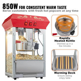 Popcorn Popper Machine 8 Oz Countertop Popcorn Maker 850W 48 Cups Red